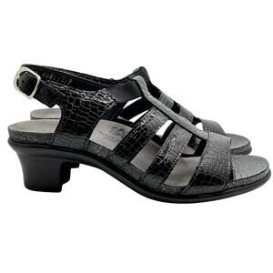 NWOT! SAS Allegro Sandals Sz 6 Black Croc Leather Adjustable Heel Strap - $159
